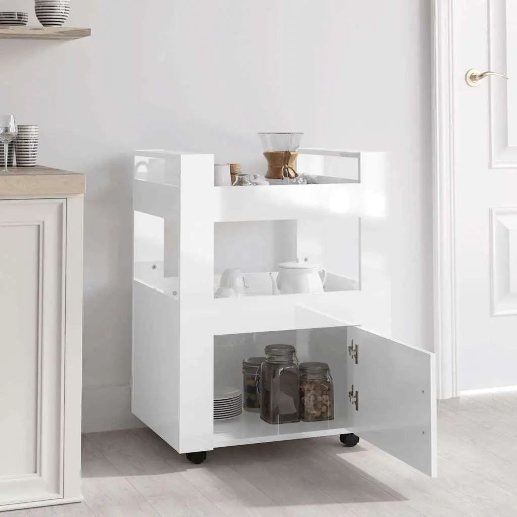 Kitchen Trolley Storage Cart White 60x45x80cm 2 Shelves