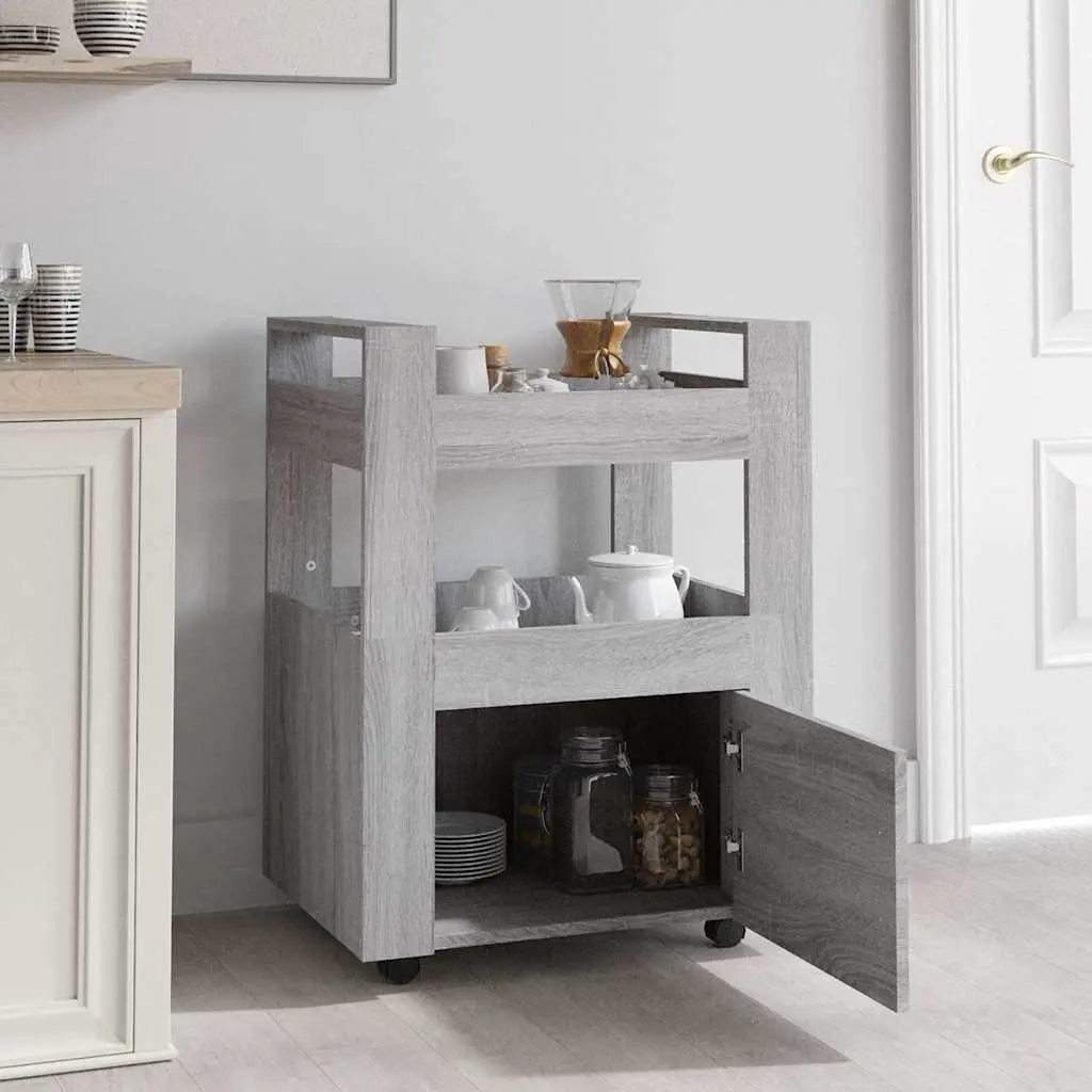 Kitchen Trolley Grey Sonoma 60x45x80 cm Storage Shelves Wheels Dining