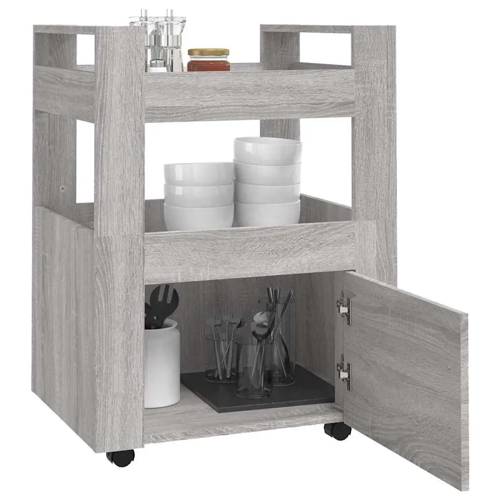 Kitchen Trolley Grey Sonoma 60x45x80 cm Storage Shelves Wheels Dining