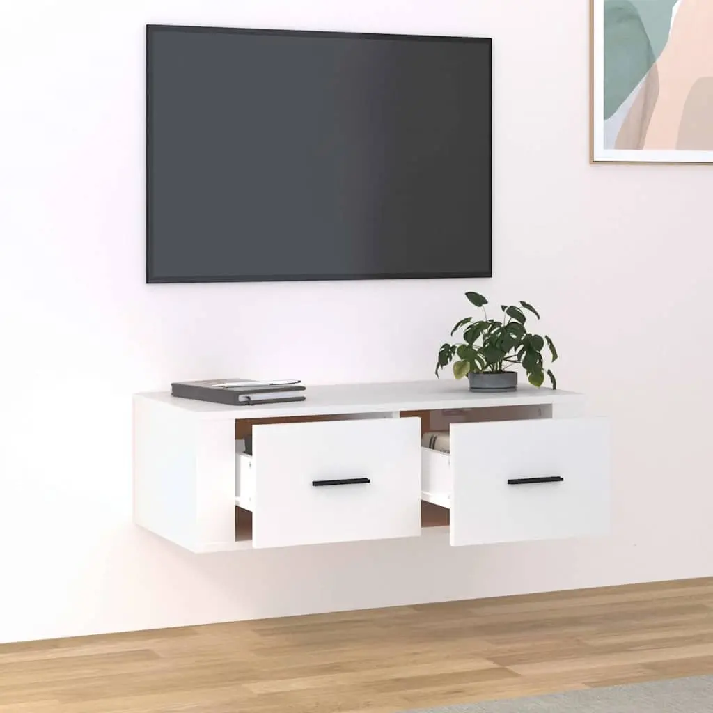 Hanging TV Cabinet Wall-Mounted Media Storage Unit Engineered Wood 80x36x25cm White