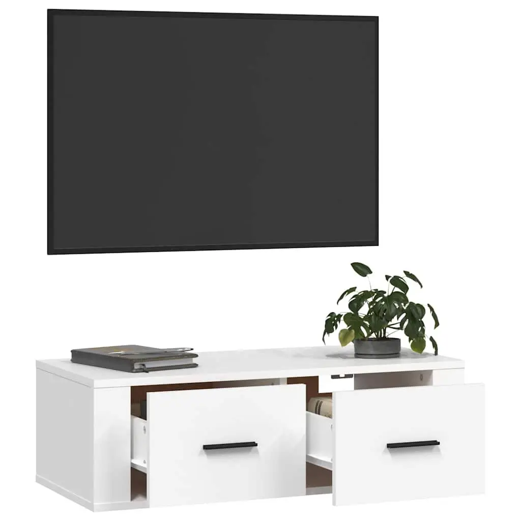 Hanging TV Cabinet Wall-Mounted Media Storage Unit Engineered Wood 80x36x25cm White