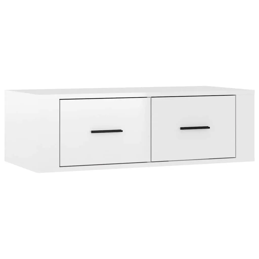 Hanging TV Cabinet White Wall-Mounted Storage Unit Engineered Wood Drawers