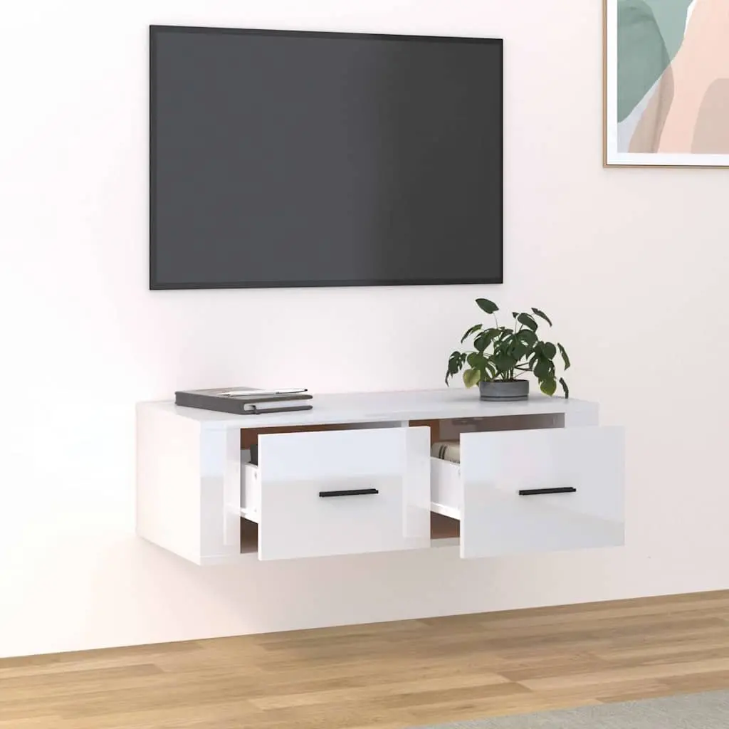 Hanging TV Cabinet White Wall-Mounted Storage Unit Engineered Wood Drawers