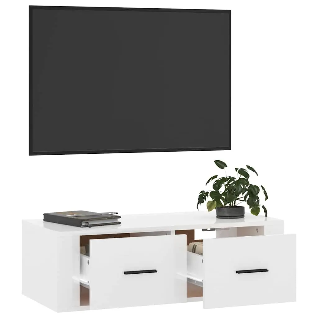 Hanging TV Cabinet White Wall-Mounted Storage Unit Engineered Wood Drawers