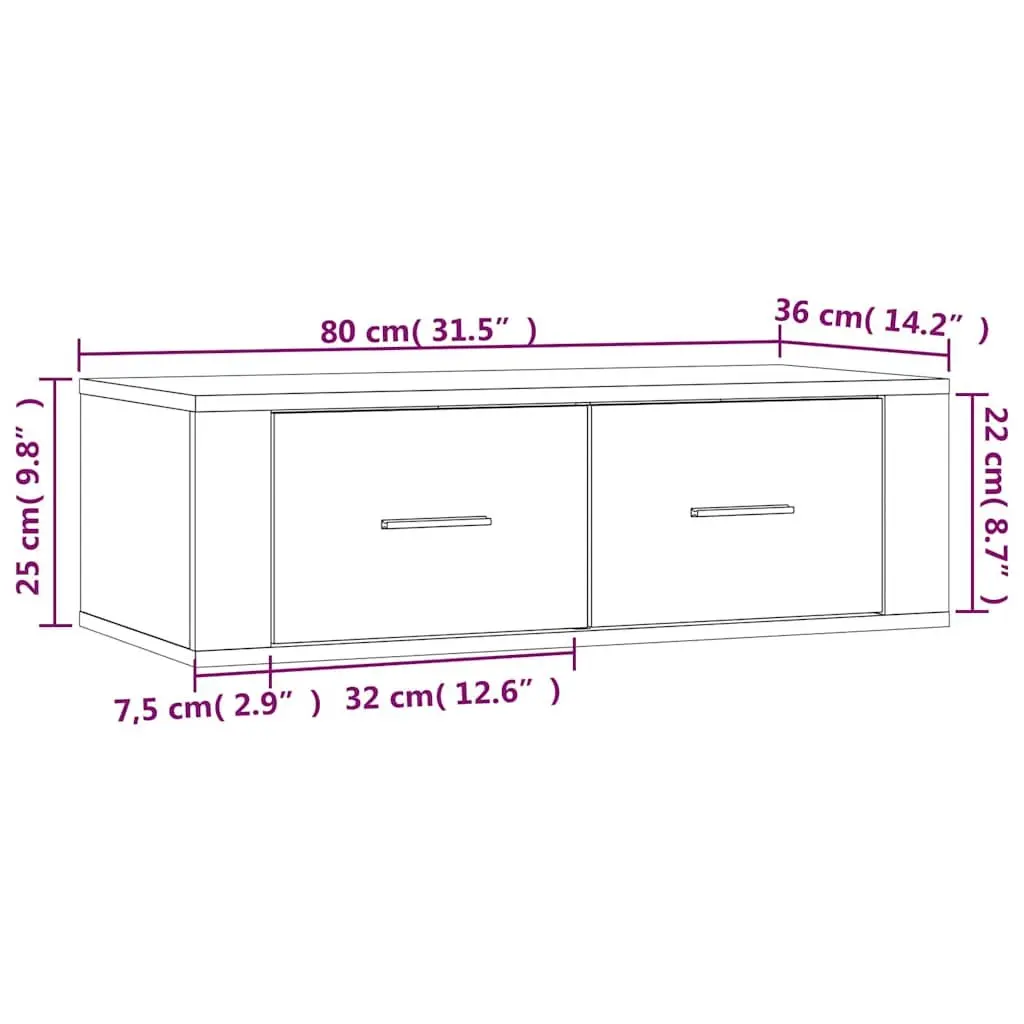 Wall-Mounted TV Cabinet Storage Unit Grey Engineered Wood 2 Drawers