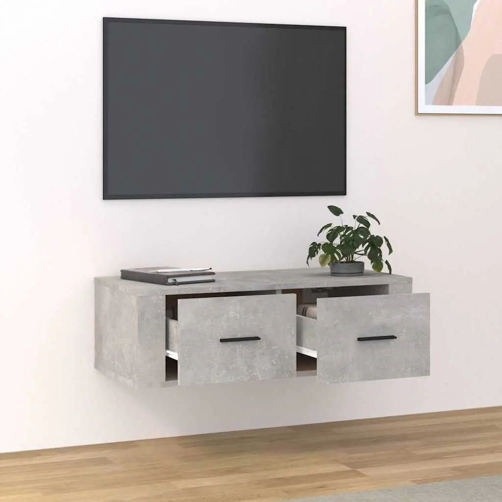 Wall-Mounted TV Cabinet Storage Unit Grey Engineered Wood 2 Drawers