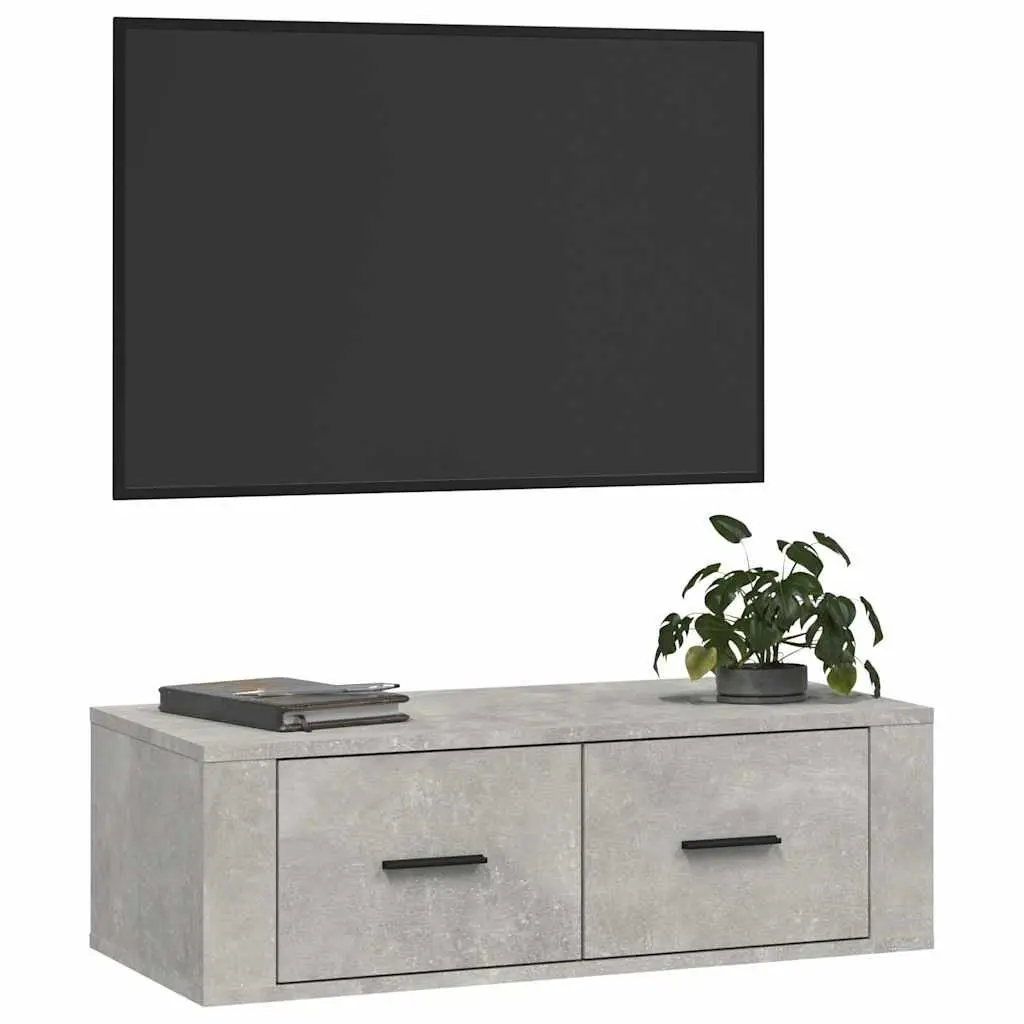 Wall-Mounted TV Cabinet Storage Unit Grey Engineered Wood 2 Drawers