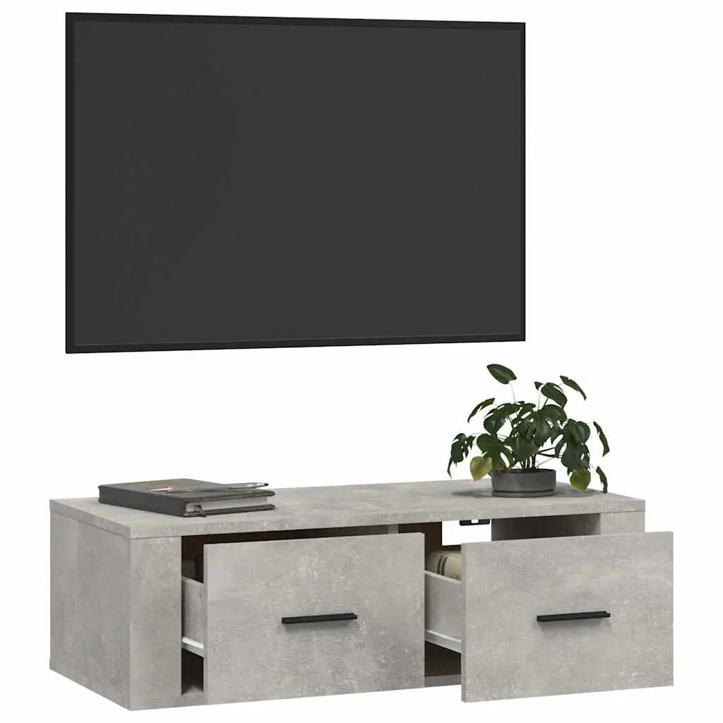 Wall-Mounted TV Cabinet Storage Unit Grey Engineered Wood 2 Drawers