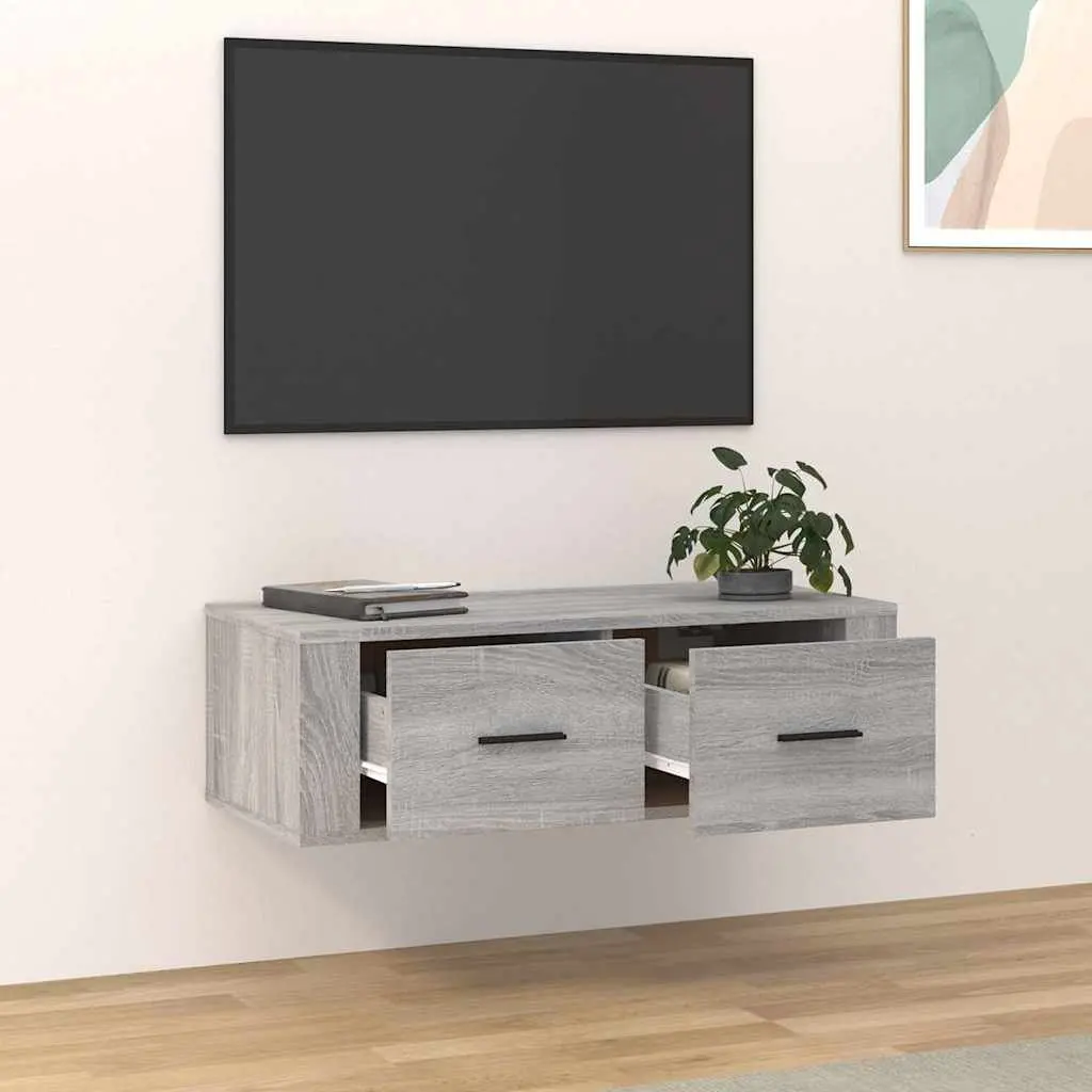 Hanging TV Cabinet Grey Sonoma Wall-Mounted Media Storage Unit 80 x 36 x 25 cm Engineered Wood