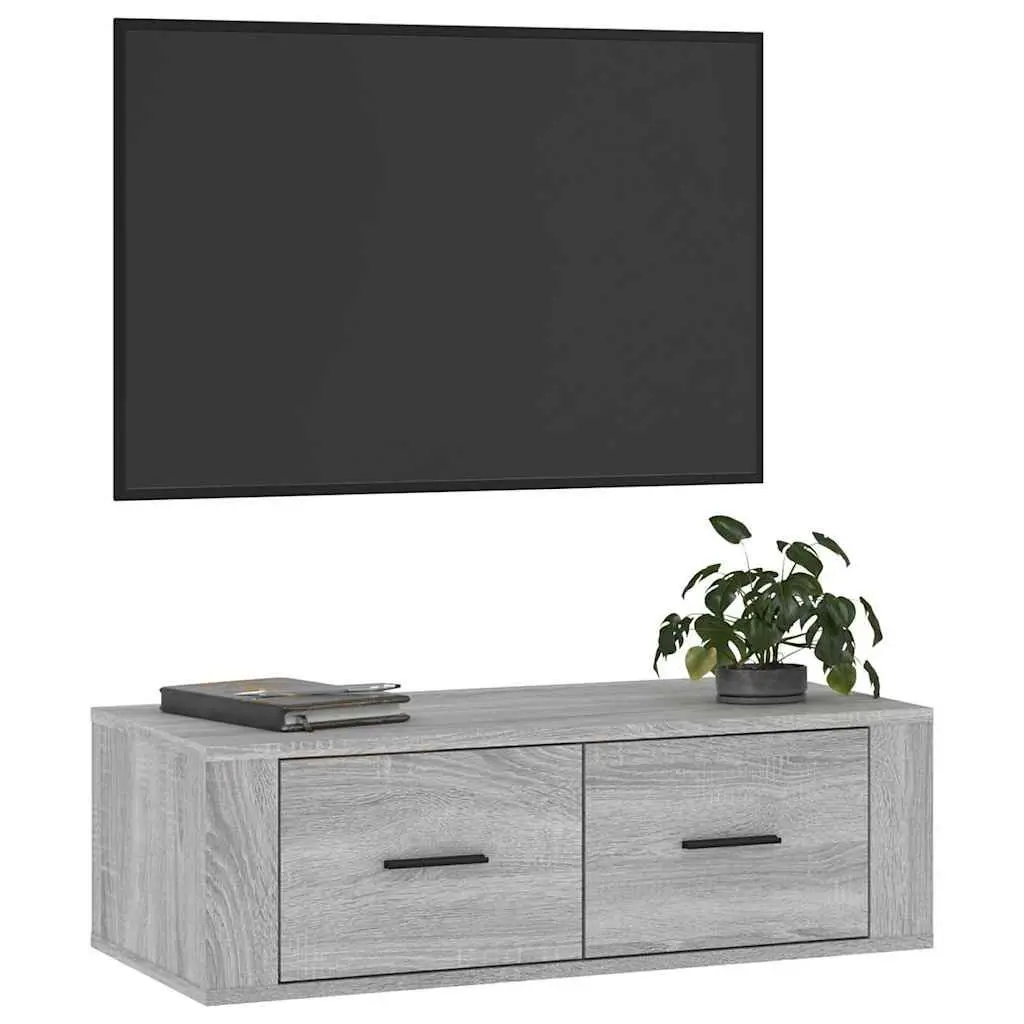 Hanging TV Cabinet Grey Sonoma Wall-Mounted Media Storage Unit 80 x 36 x 25 cm Engineered Wood