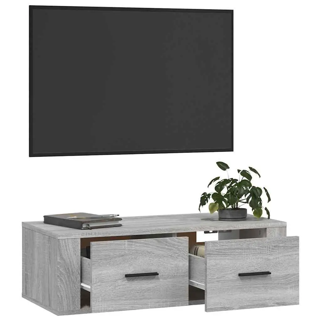 Hanging TV Cabinet Grey Sonoma Wall-Mounted Media Storage Unit 80 x 36 x 25 cm Engineered Wood