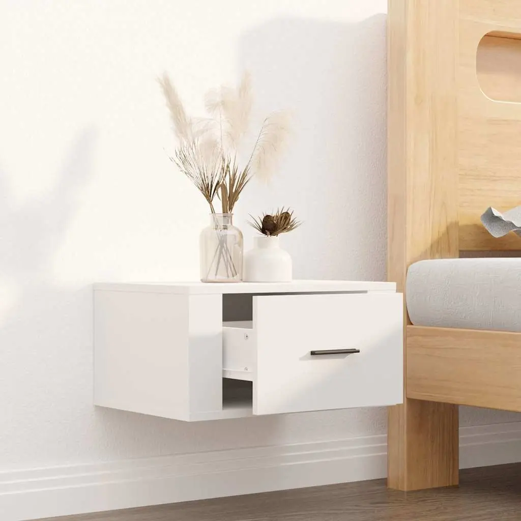 Wall-mounted Bedside Cabinet White Floating Storage Organizer 50x36x25 cm
