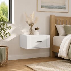 Wall-mounted Bedside Cabinet White High Gloss Floating Storage Bedroom Organizer