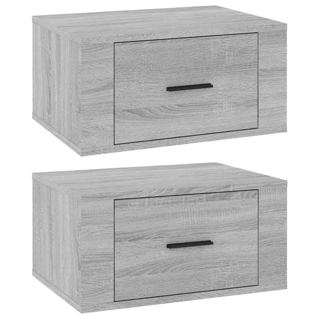 Wall-mounted Bedside Cabinets Grey Sonoma Floating Storage Organiser 50 x 36 x 25 cm 2 Piece