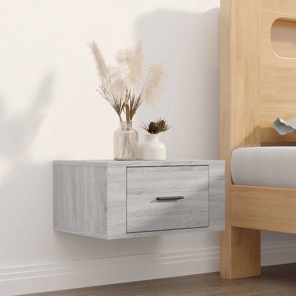 Wall-mounted Bedside Cabinets Grey Sonoma Floating Storage Organiser 50 x 36 x 25 cm 2 Piece