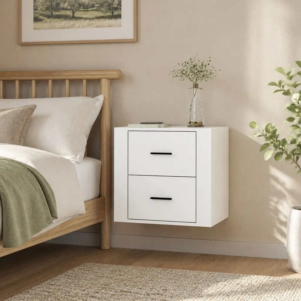 Wall-mounted Bedside Cabinet Storage Organiser 50x36x47cm White