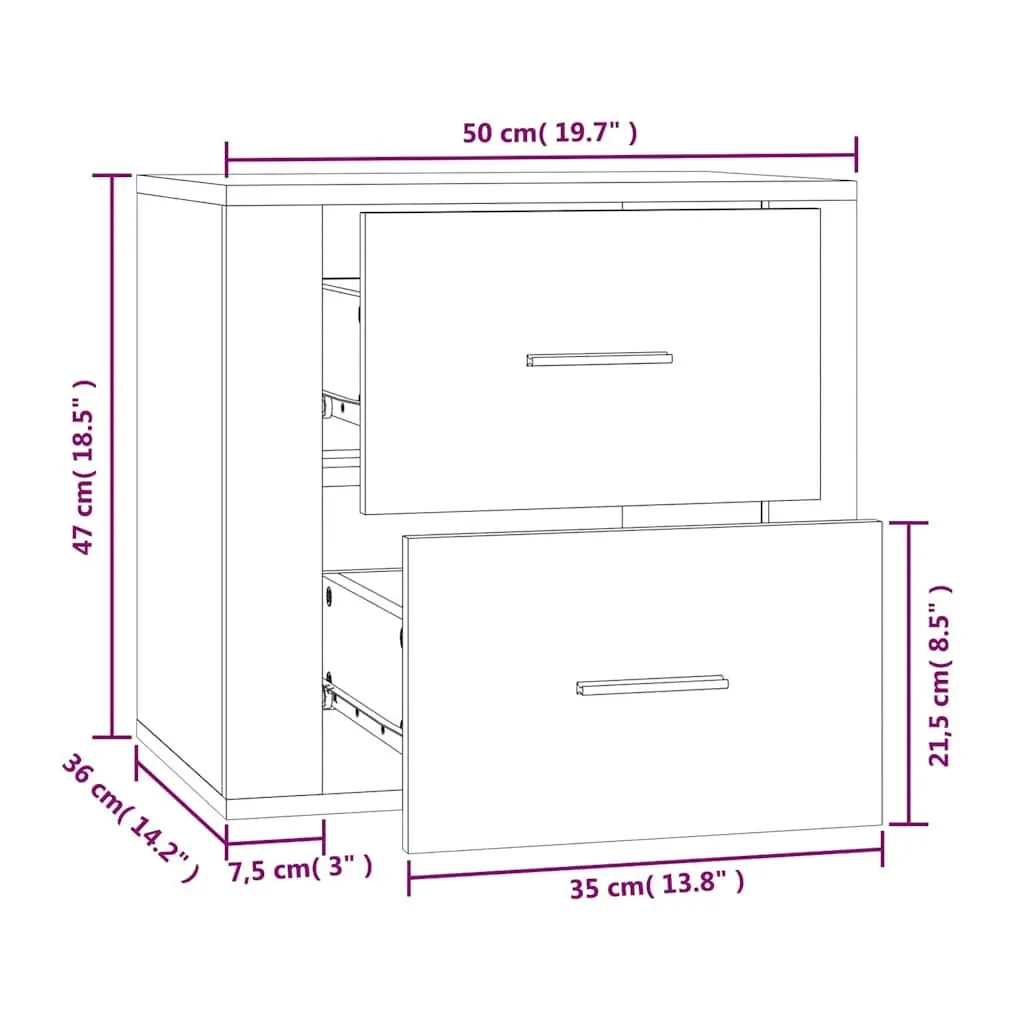 Wall-mounted Bedside Cabinet Storage 50x36x47cm Black