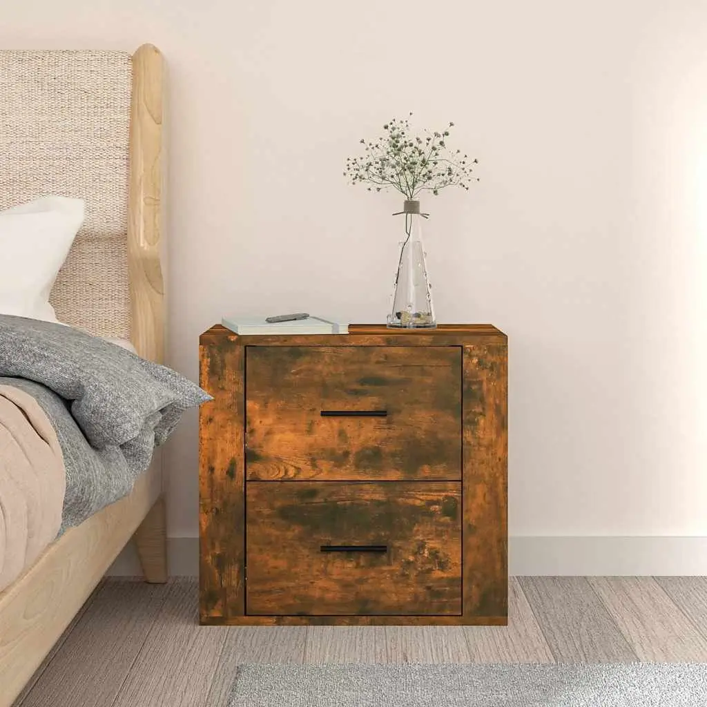 Wall-mounted Bedside Cabinet Storage Organizer Brown