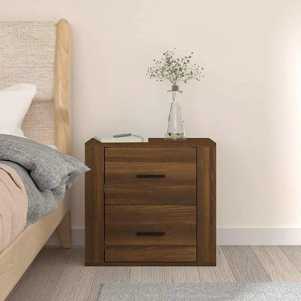 Wall-mounted Bedside Cabinet Storage Floating Nightstand Brown Oak 50W x 36D x 47H cm