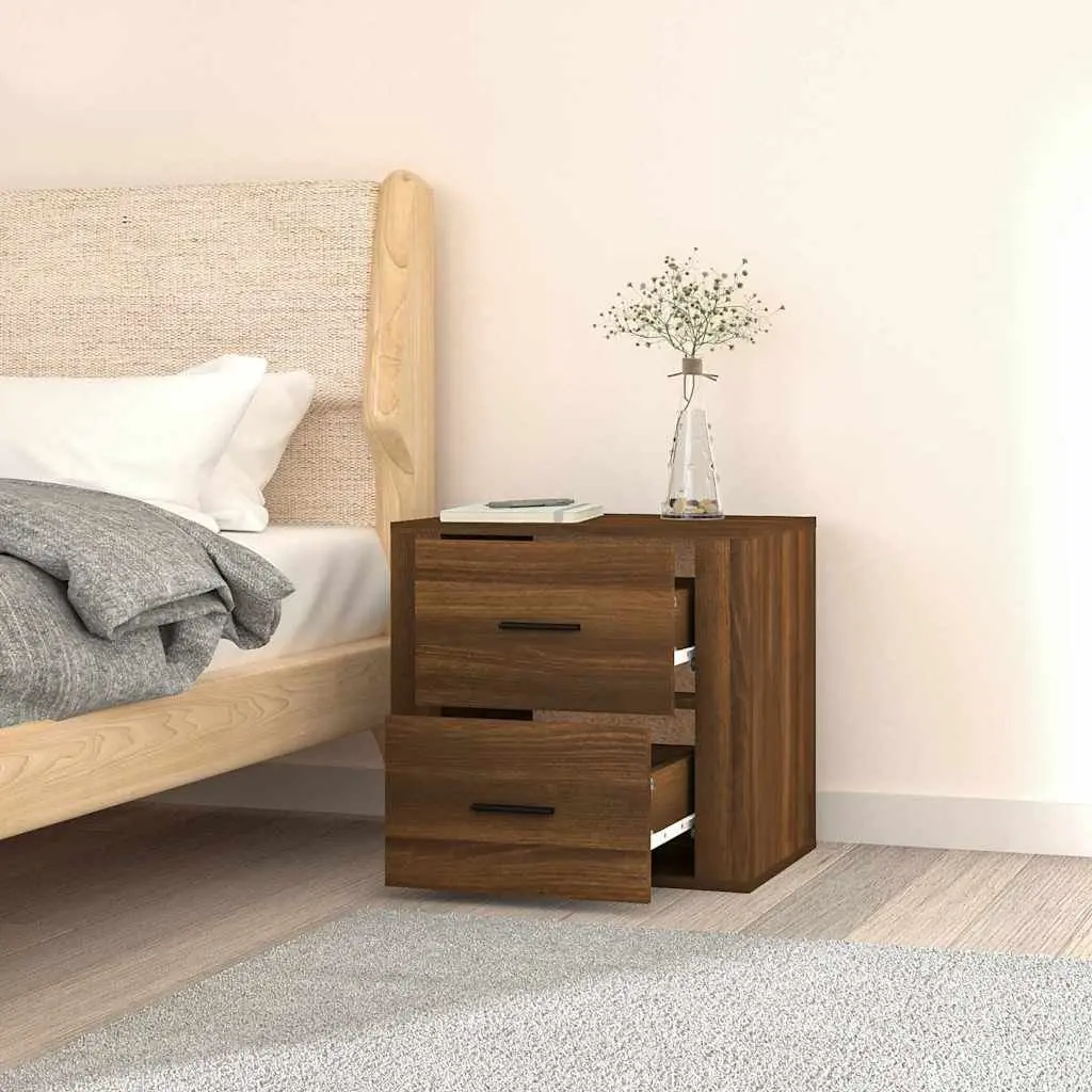 Wall-mounted Bedside Cabinet Storage Floating Nightstand Brown Oak 50W x 36D x 47H cm