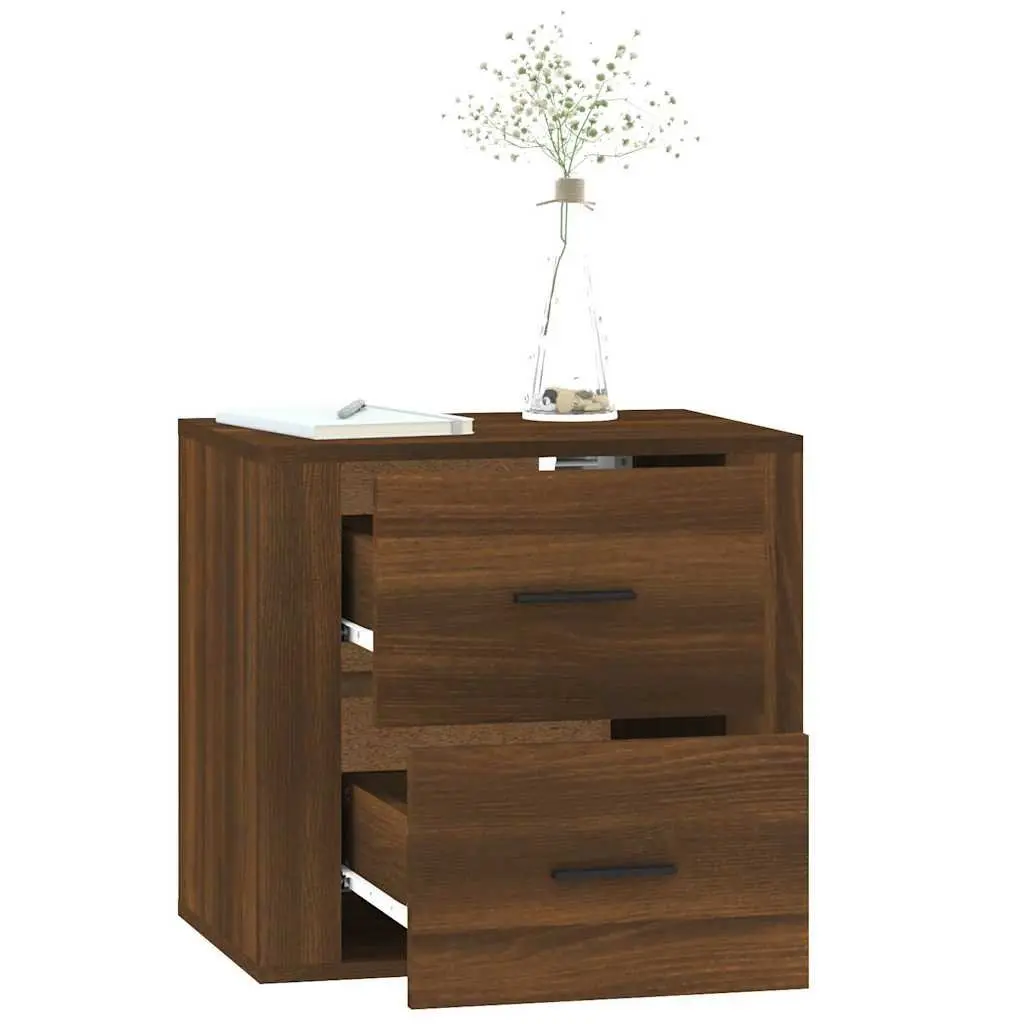 Wall-mounted Bedside Cabinet Storage Floating Nightstand Brown Oak 50W x 36D x 47H cm
