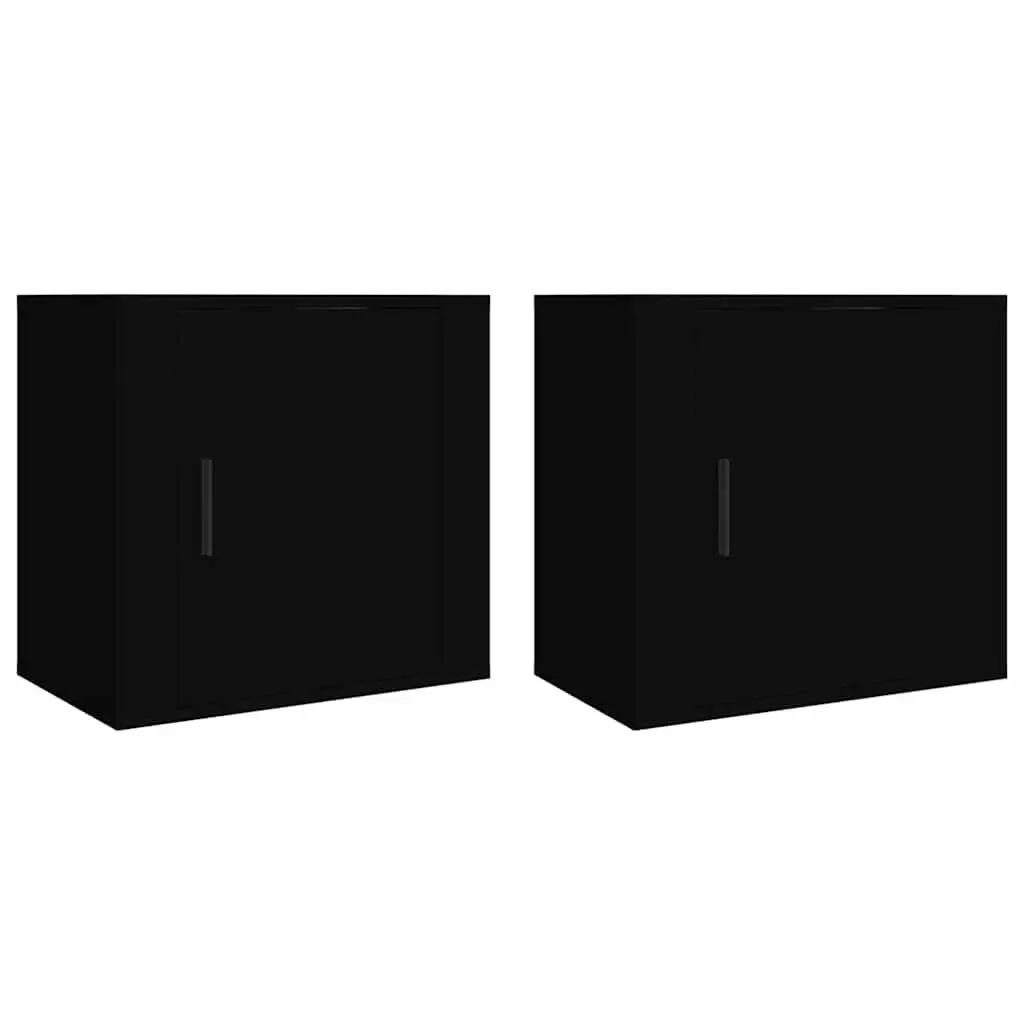 Wall-mounted Bedside Cabinet 2 pcs Black Floating Storage Organiser Bedroom