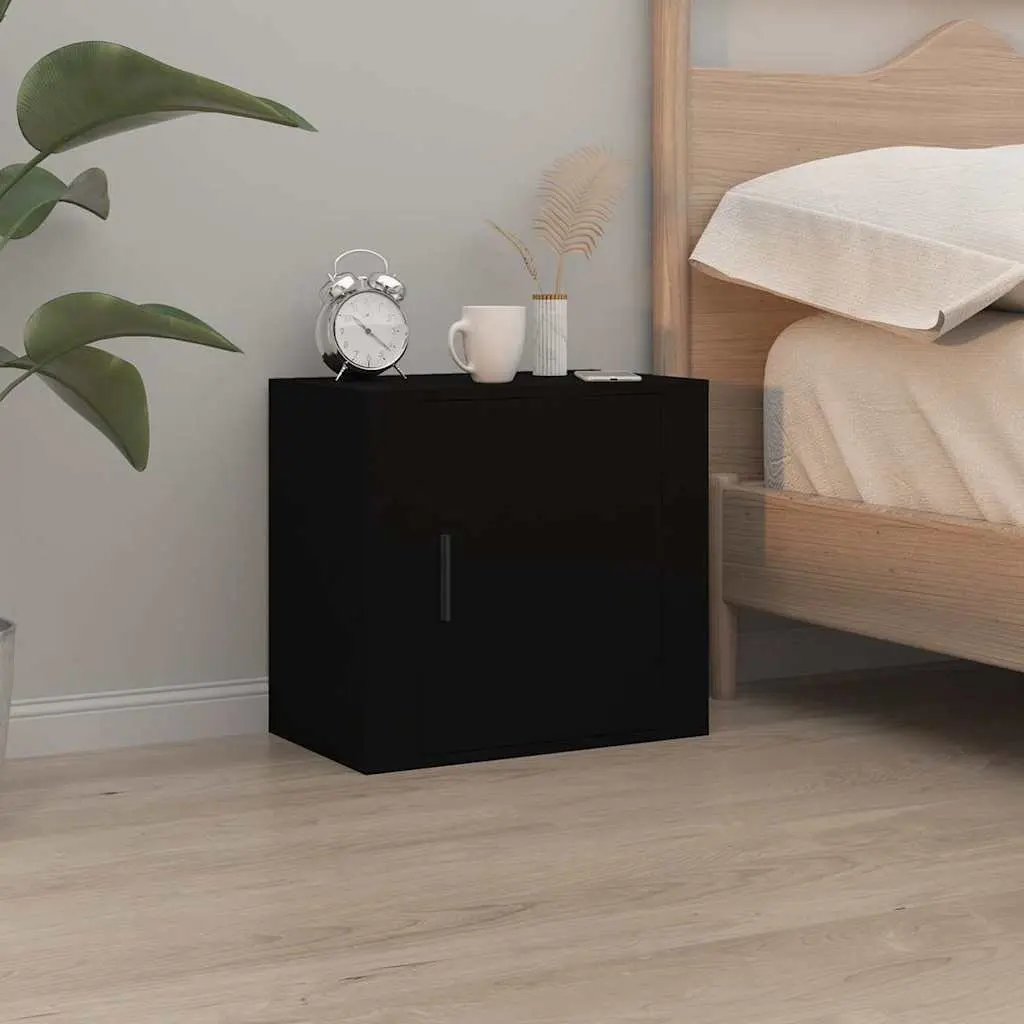 Wall-mounted Bedside Cabinet 2 pcs Black Floating Storage Organiser Bedroom