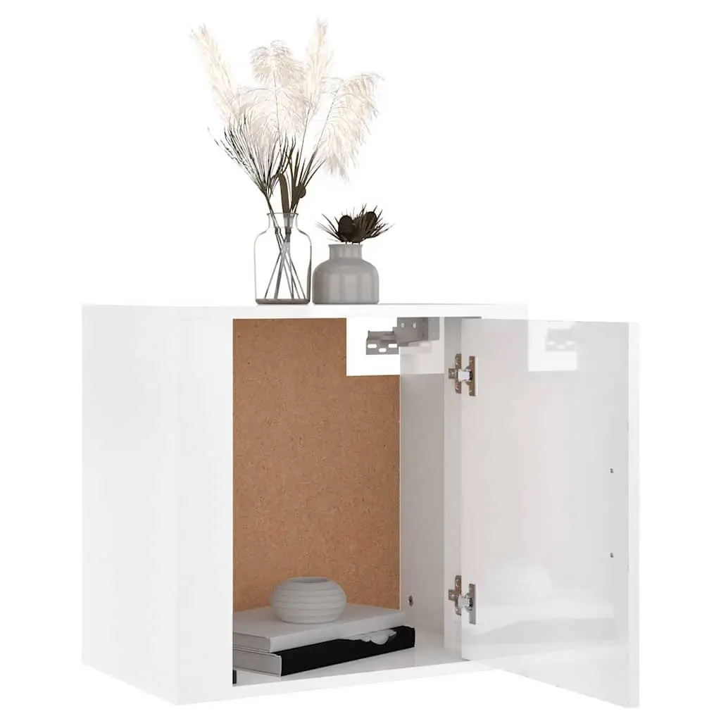 Wall-Mounted Bedside Cabinet White High Gloss Floating Storage Organiser