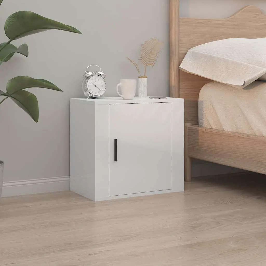 Wall-mounted Bedside Cabinets Storage Organiser 50cm White 2 Piece