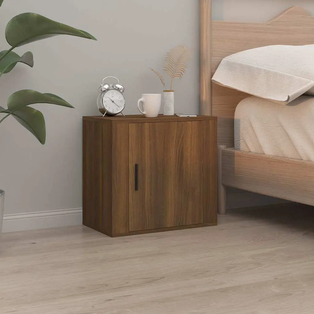 Wall-mounted Bedside Cabinets Storage Organiser 50W x 30D x 47H cm Brown Oak 2 Piece