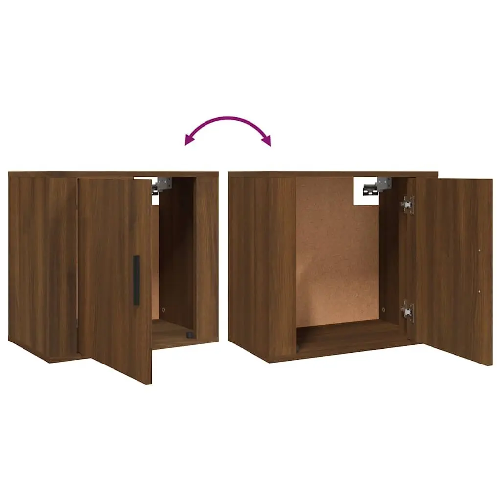Wall-mounted Bedside Cabinets Storage Organiser 50W x 30D x 47H cm Brown Oak 2 Piece