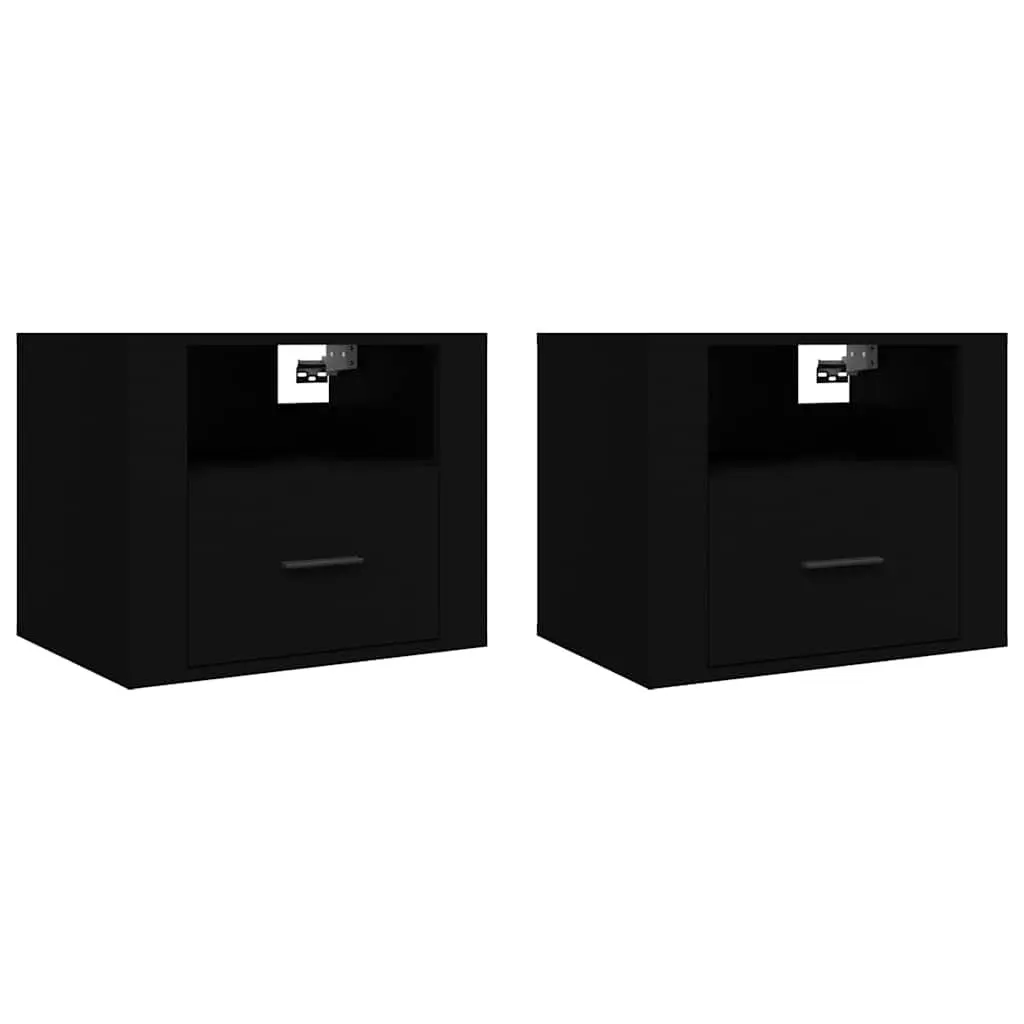 Wall-mounted Bedside Cabinets 2 pcs Black Floating Storage Organiser 50x36x40 cm