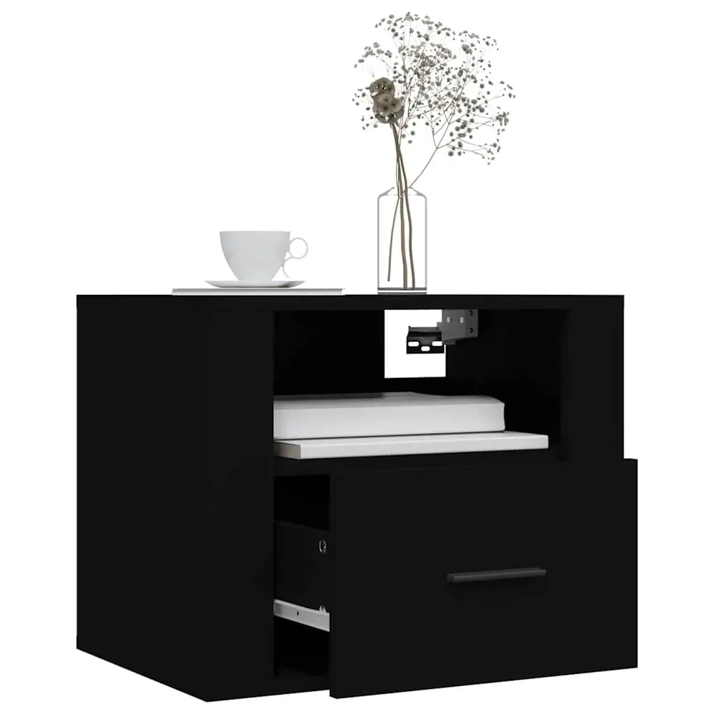 Wall-mounted Bedside Cabinets 2 pcs Black Floating Storage Organiser 50x36x40 cm