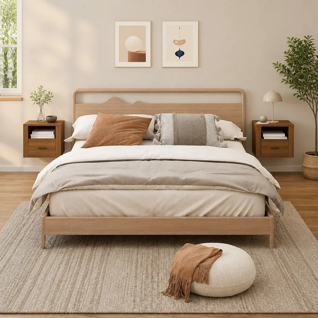 Wall-mounted Bedside Cabinets 2 pcs Brown Floating Storage Organizer Bedroom