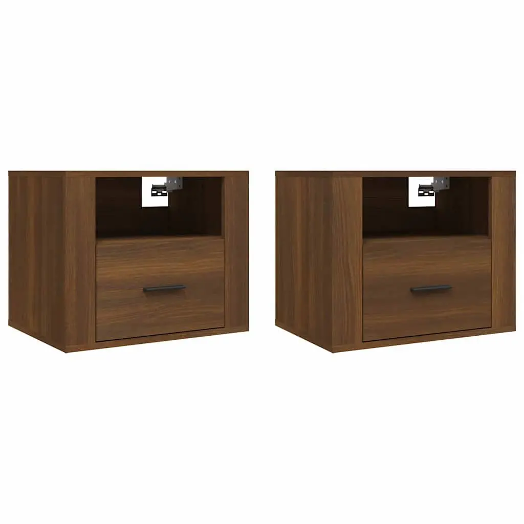 Wall-mounted Bedside Cabinets 2 pcs Brown Floating Storage Organizer Bedroom