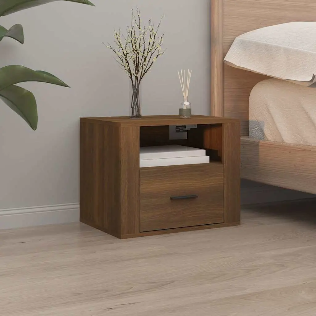 Wall-mounted Bedside Cabinets 2 pcs Brown Floating Storage Organizer Bedroom