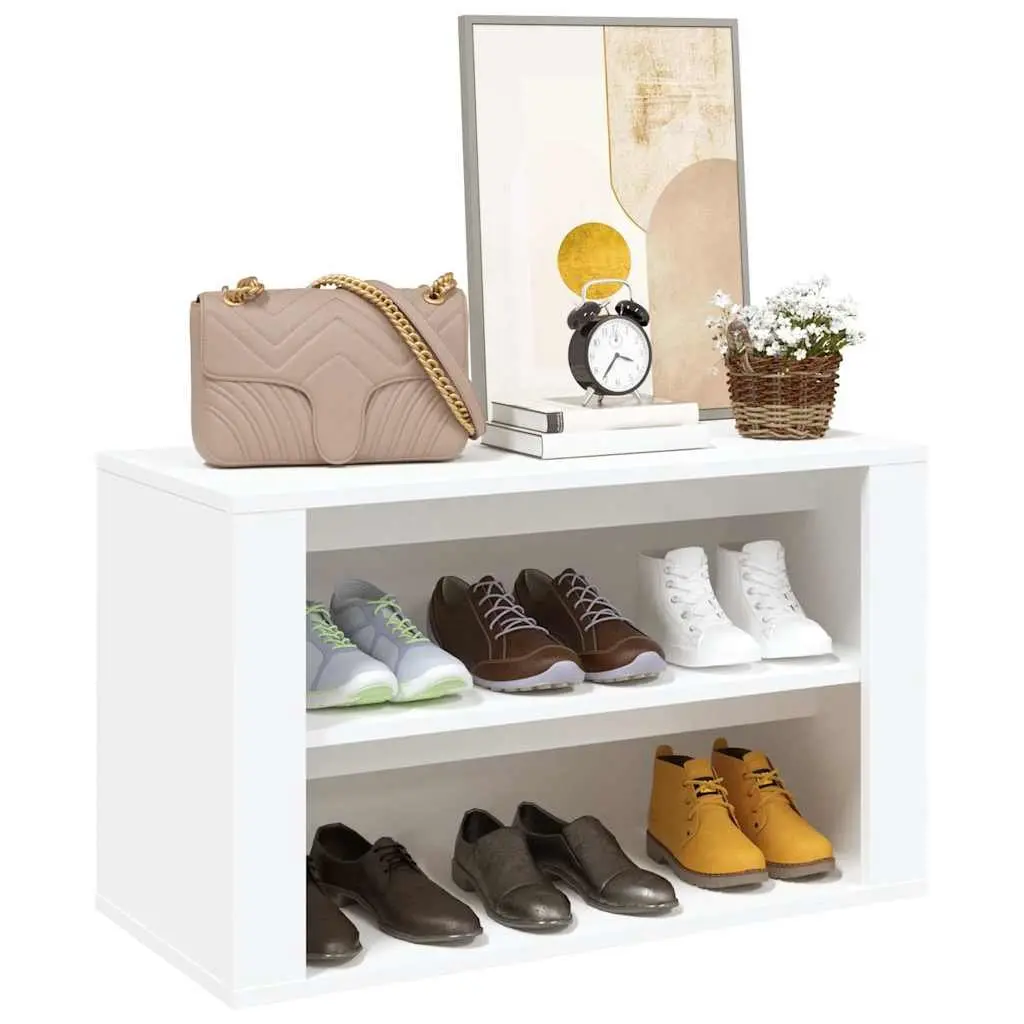 Shoe Rack Storage Cabinet 75x35x45cm 2 Compartments White Engineered Wood