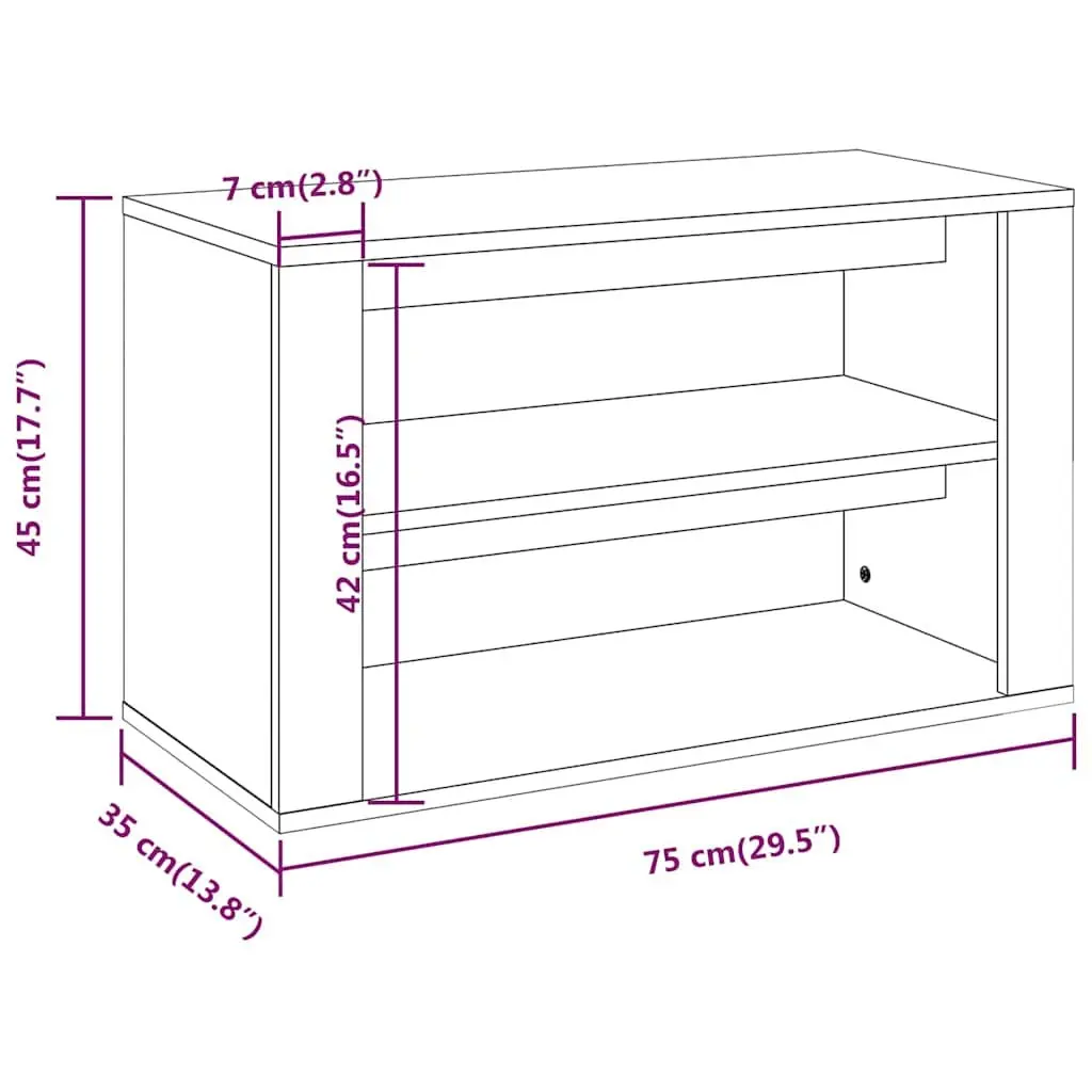 Shoe Rack Storage Cabinet 75x35x45cm 2 Compartments White Engineered Wood