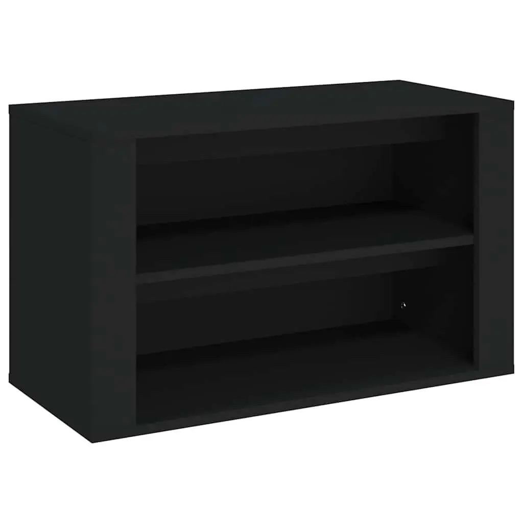 Shoe Rack Black Engineered Wood Storage Cabinet 2 Compartment Organiser 75W x 35D x 45H cm