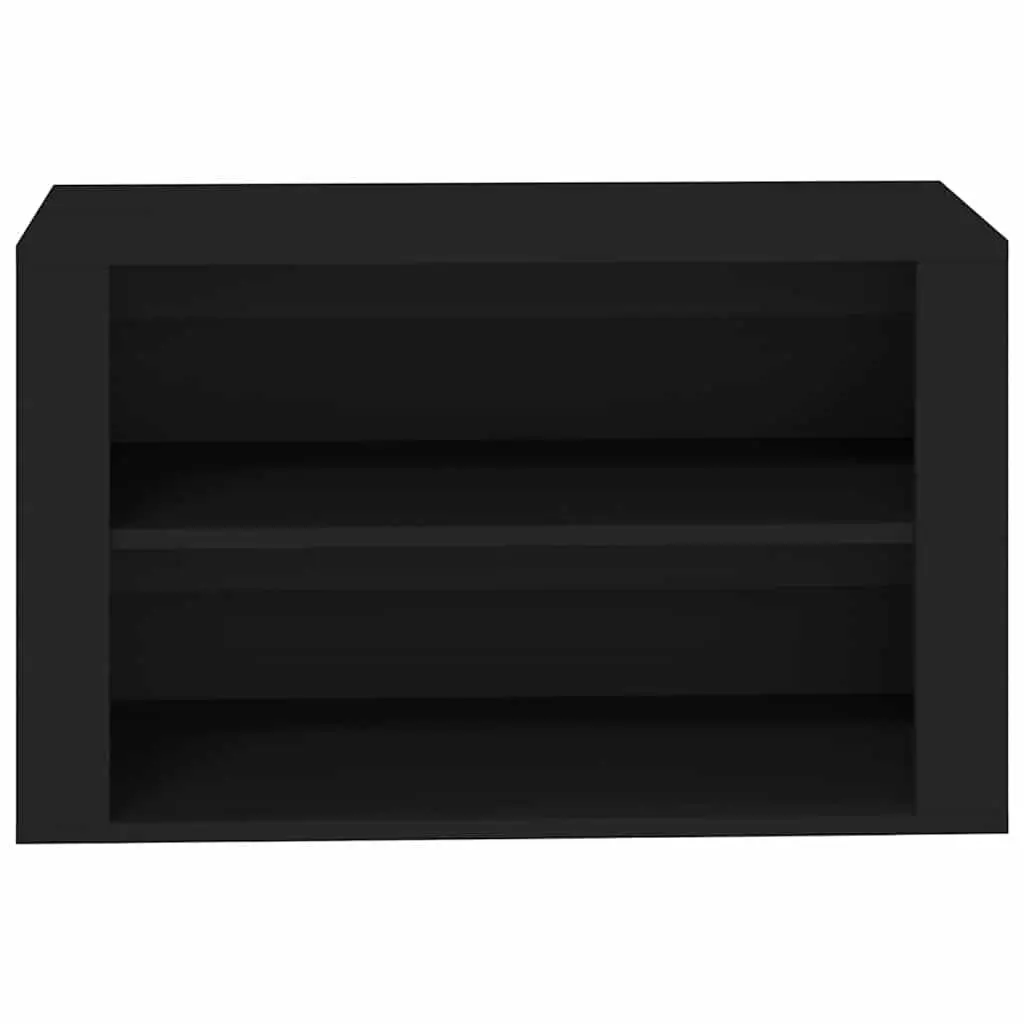 Shoe Rack Black Engineered Wood Storage Cabinet 2 Compartment Organiser 75W x 35D x 45H cm