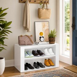 Shoe Rack White High Gloss 2 Compartment Storage Organiser Cabinet Engineered