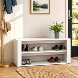 Shoe Rack White 100x35x45 cm Storage Cabinet 2 Compartments Organised Wardrobe
