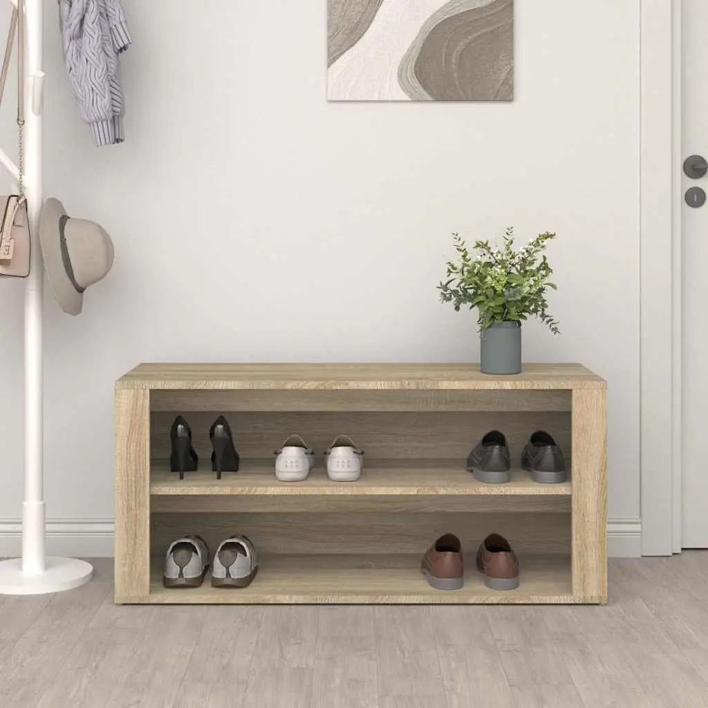 Shoe Storage Organiser Brown Engineered Wood 2 Compartment Rack Cabinet