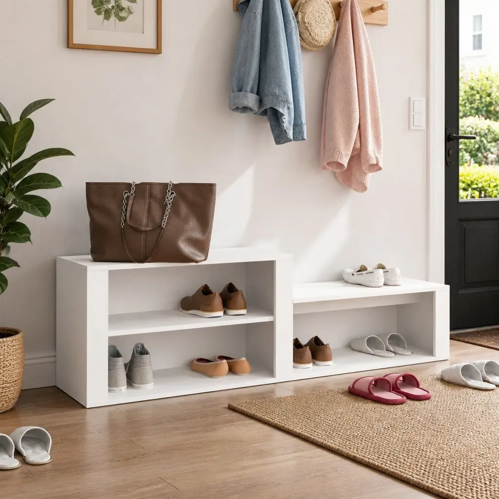 Shoe Cabinet Storage Organiser 150x35x45 cm White Engineered Wood Hall Entryway