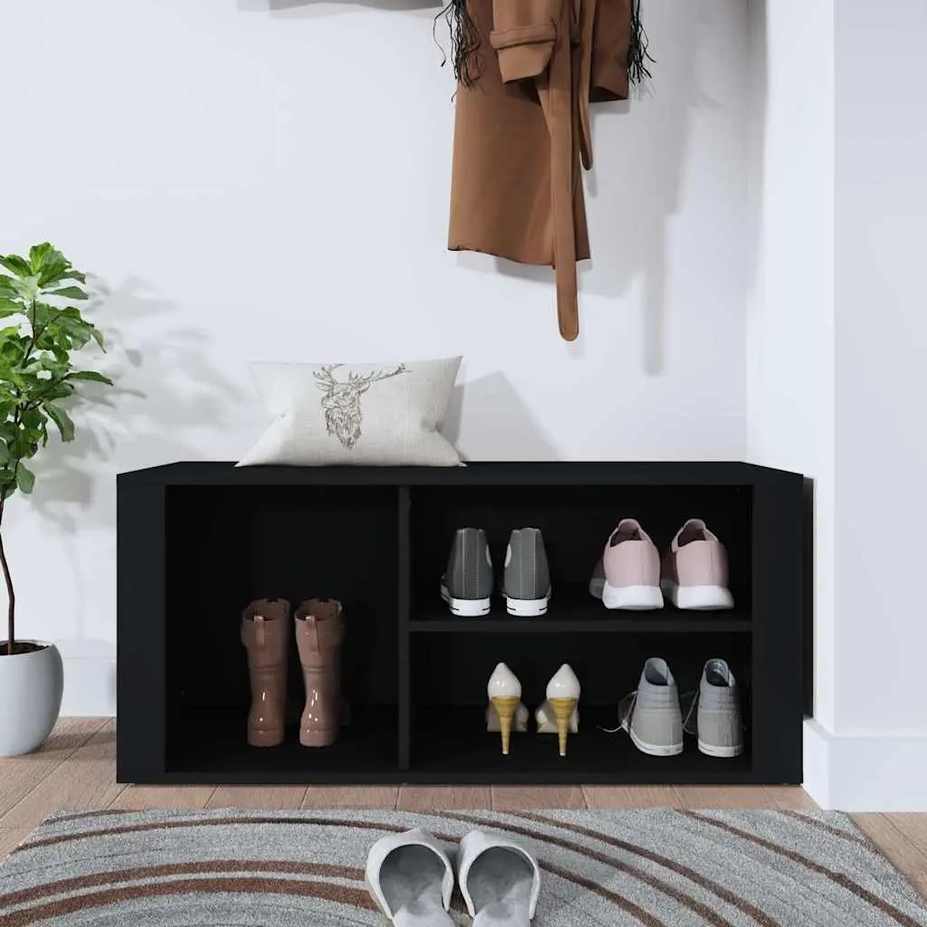 Shoe Cabinet Storage Organiser Black Engineered Wood Entryway Hallway Furniture