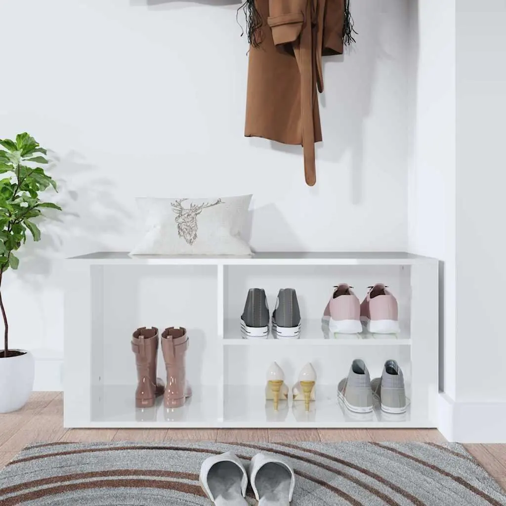 Shoe Cabinet Storage Organiser 100 x 35 x 45 cm White High Gloss Engineered Wood