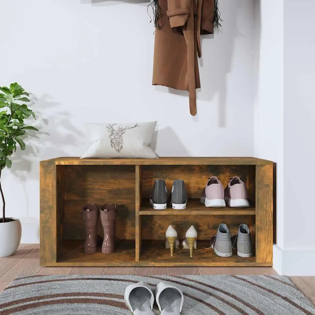 Shoe Cabinet Storage Organiser Brown Engineered Wood Hall Entryway Rack Bench 100 x 35 x 45 cm