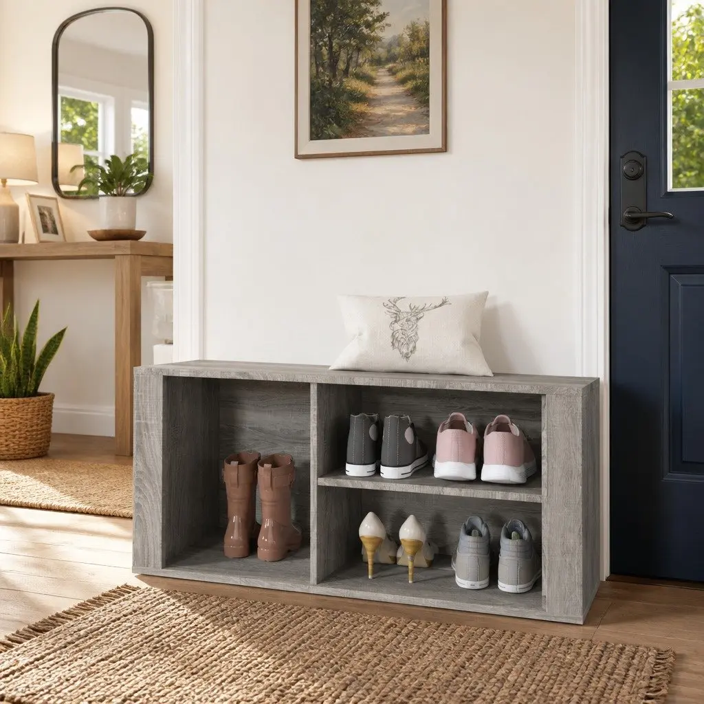 Shoe Cabinet Storage Organiser 100x35x45 cm Grey Engineered Wood
