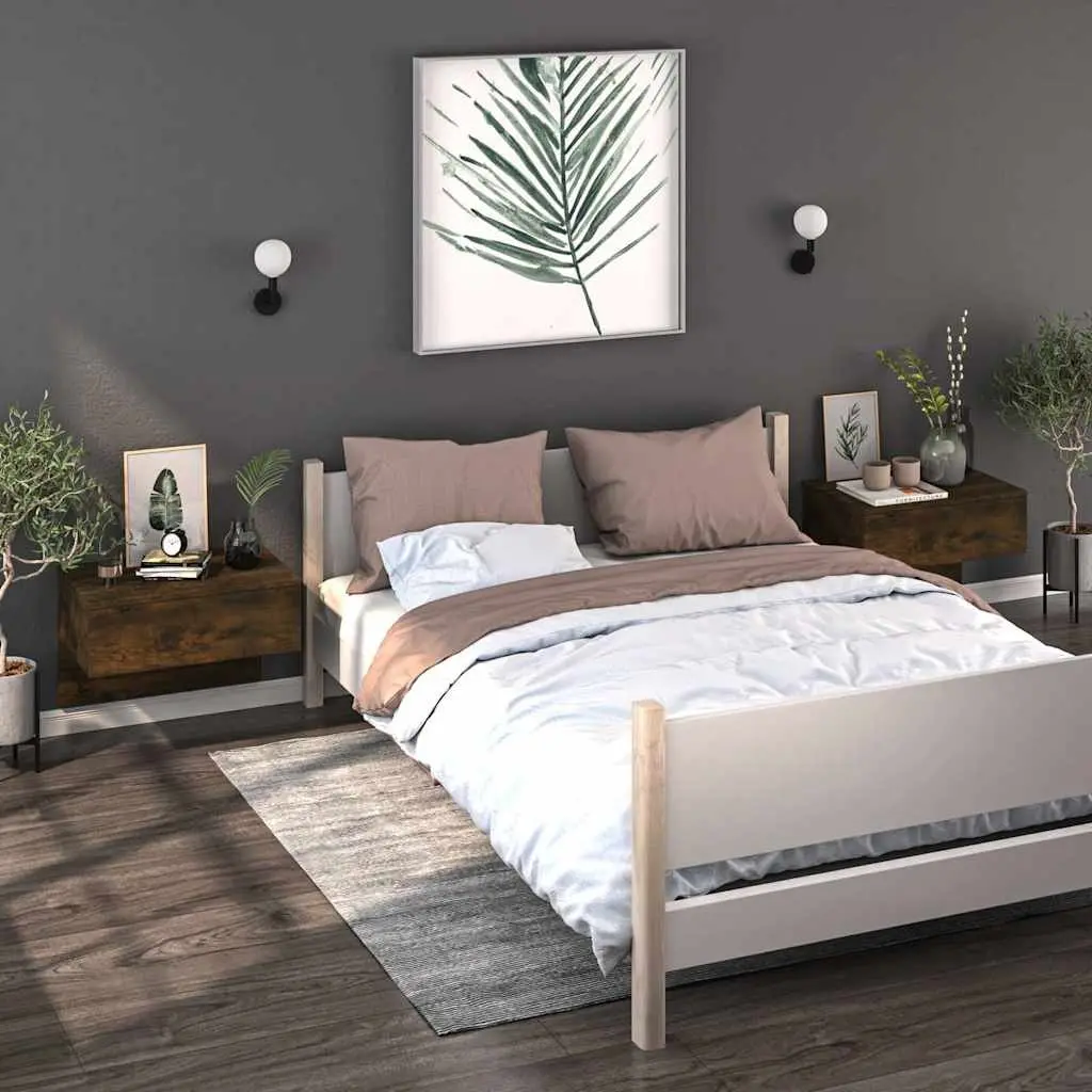 Wall-mounted Bedside Cabinet Storage Shelf Smoked Oak