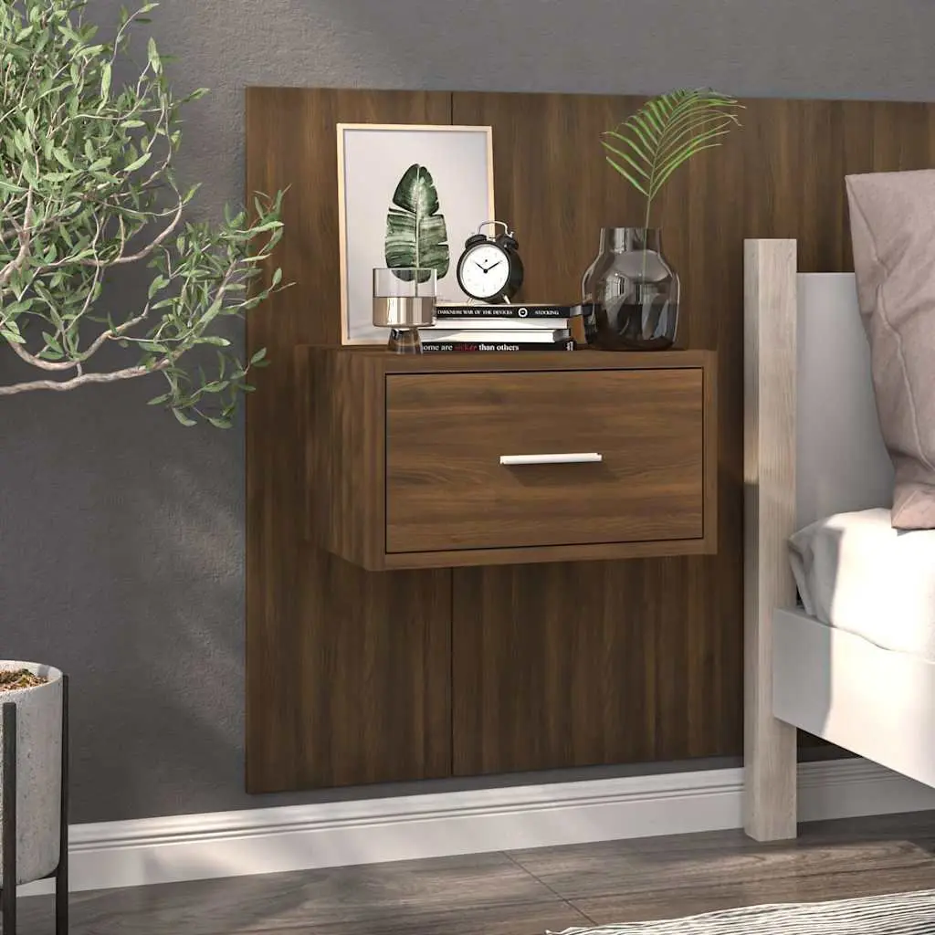 Wall-Mounted Bedside Cabinets 2 pcs Brown Oak Floating Storage Bedroom